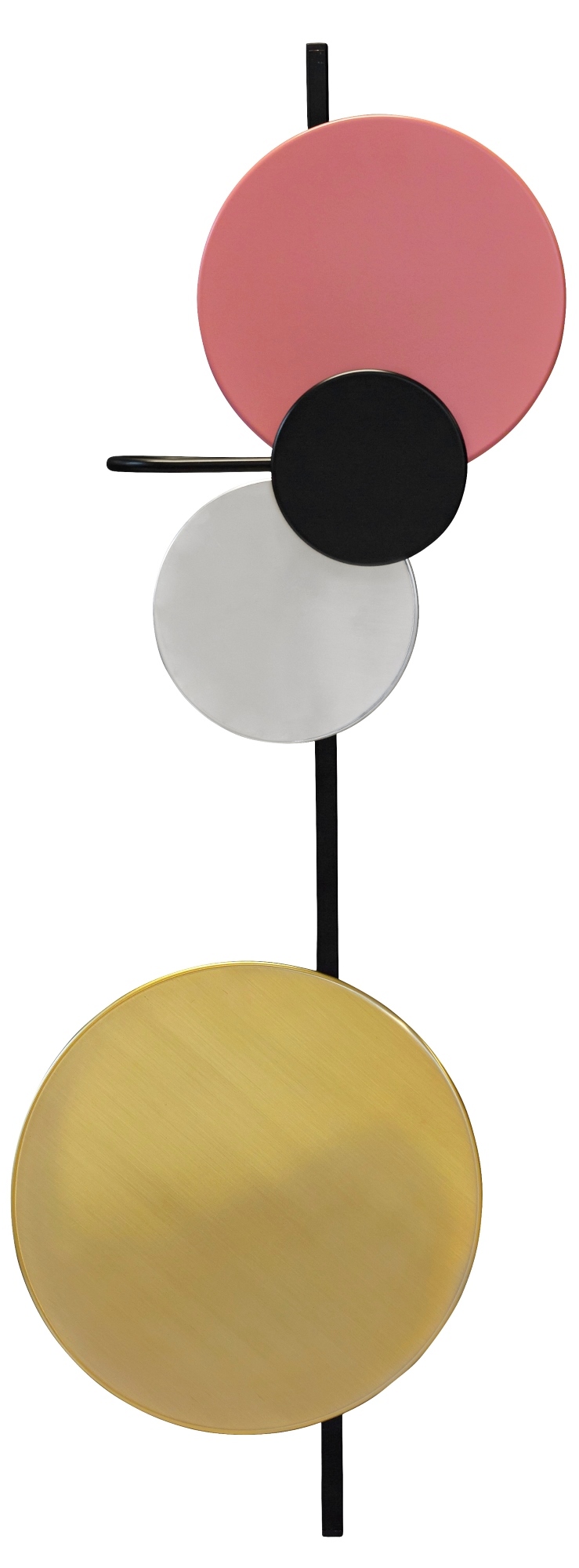 Planet Lamp Wandleuchte in Indian Rot: Moderne Wandlampe mit goldenen, weißen, schwarzen und roten Kreisen.