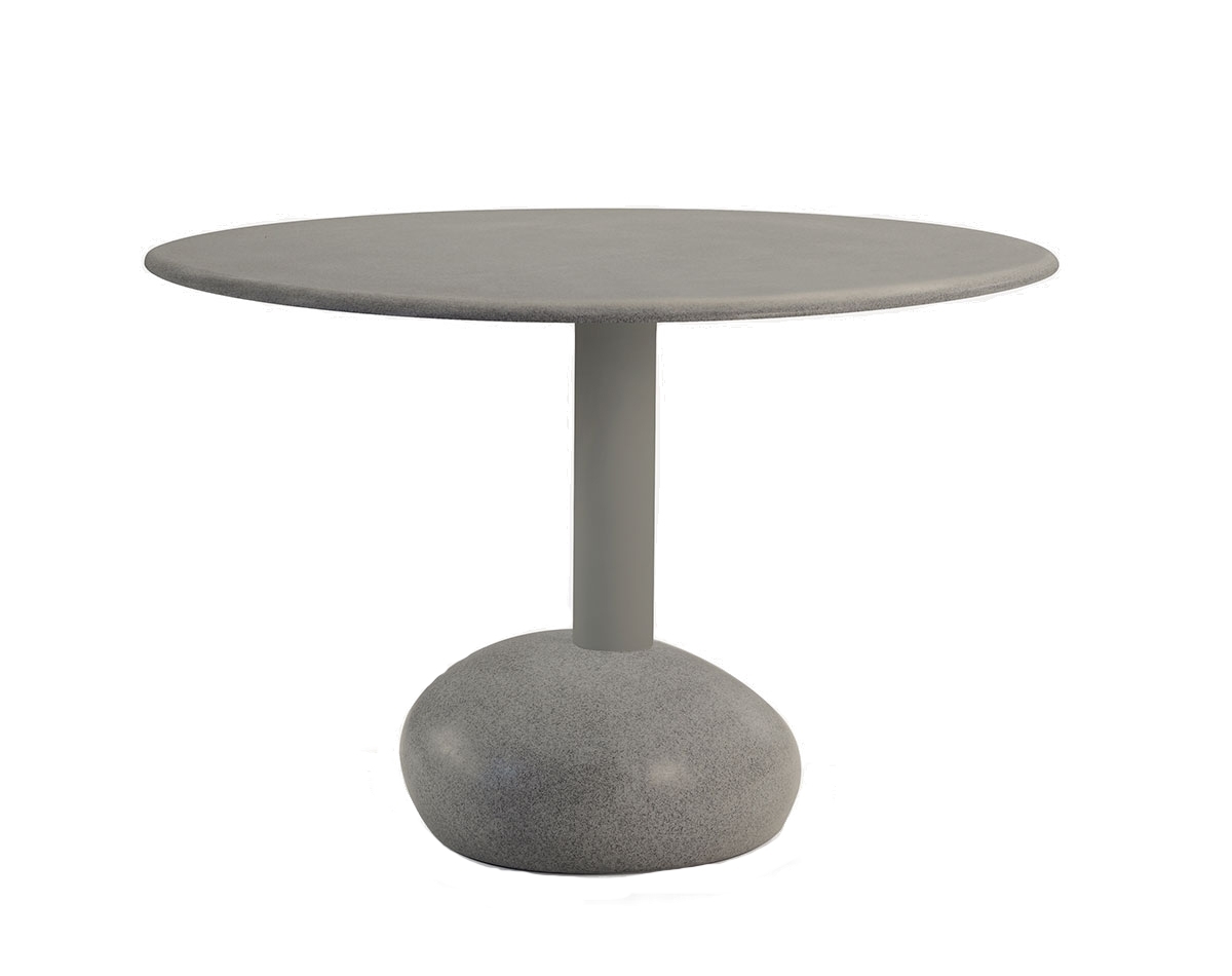 Vesper Tisch Grau-Taupe von Sancal, runder Beistelltisch mit einzigartigem, steinförmigem Fuß für modernes Wohnambiente.
