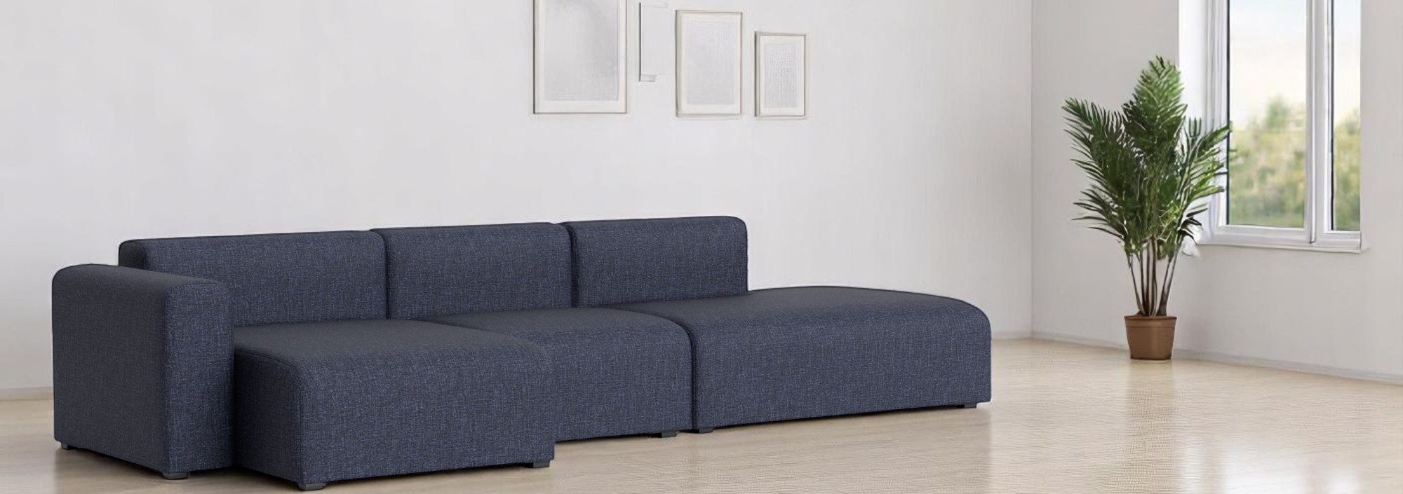 Mags Sofa 3-Sitzer in blauem Hallingdal Stoff, modernes Design für Wohnzimmer und Lounge.