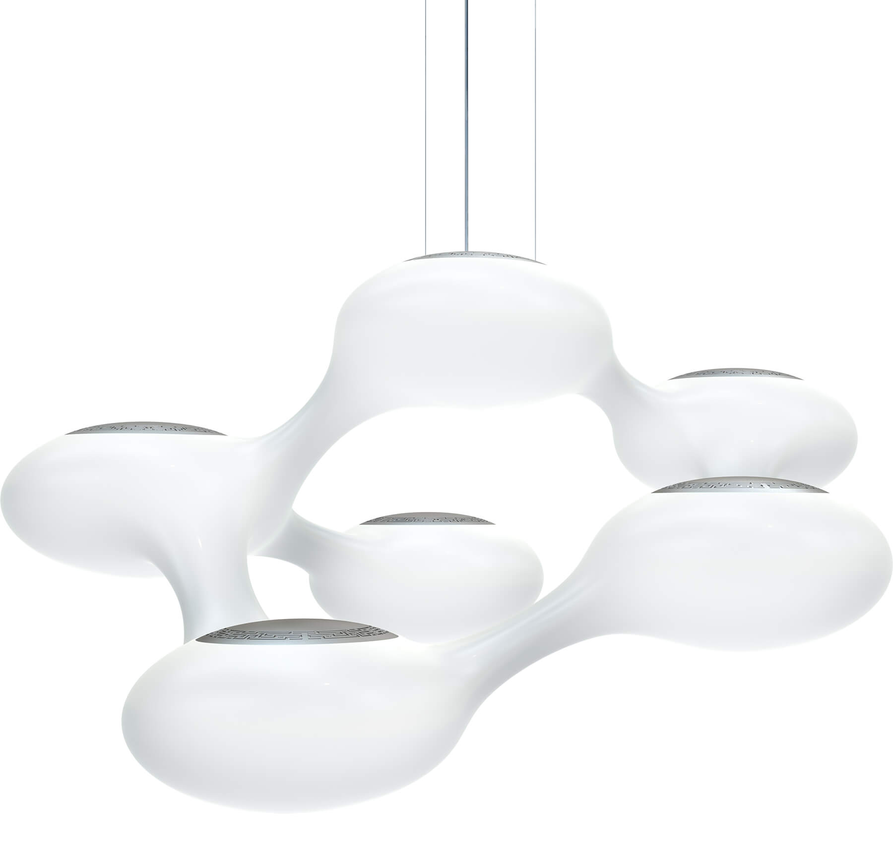 Weiße Cosmo Pendelleuchte für den Außenbereich, moderne LED-Hängeleuchte mit außergewöhnlichem Design.