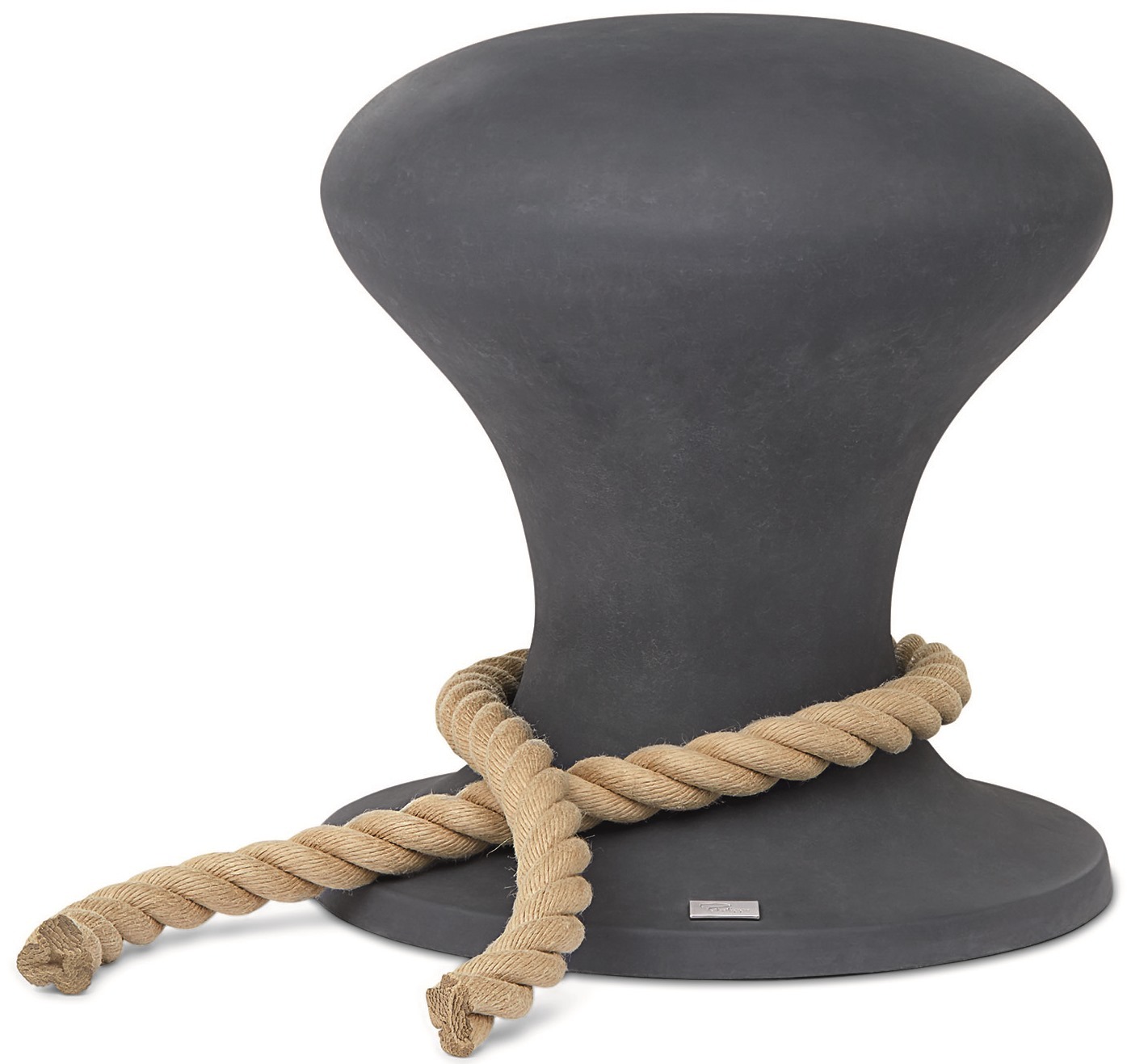 Grauer Philippi Hocker in Form eines Schiffsanlegers mit beigem Seil. Maritime Dekoration.