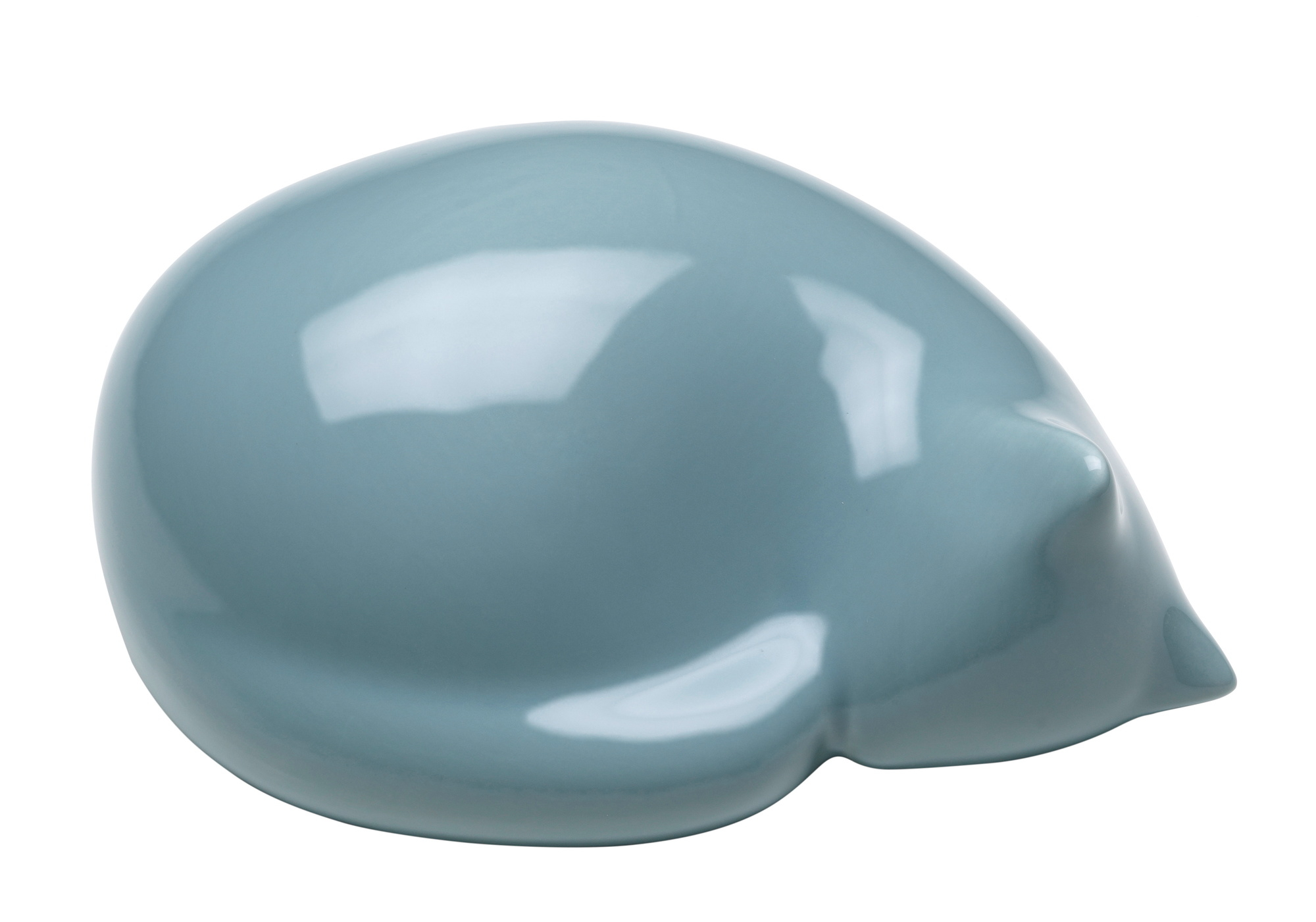 Hellblaue, kleine "Resting Cat" Figur von Vitra, schlafende Katze als Deko-Objekt.