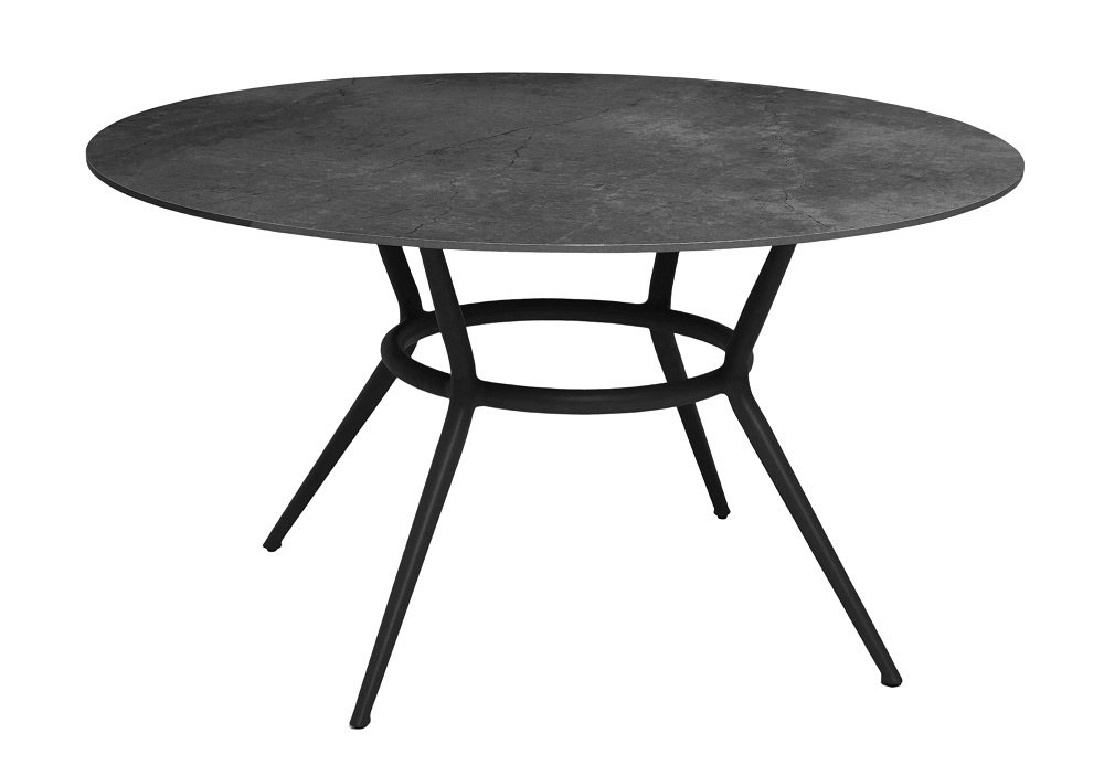 Joy Outdoor Esstisch rund Gestell Lava grau / Tischplatte Fossil Keramik schwarz Cane-Line