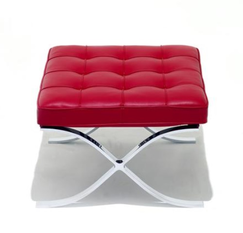Roter Barcelona Hocker mit gestepptem Lederbezug und verchromtem Stahlgestell von Knoll International.