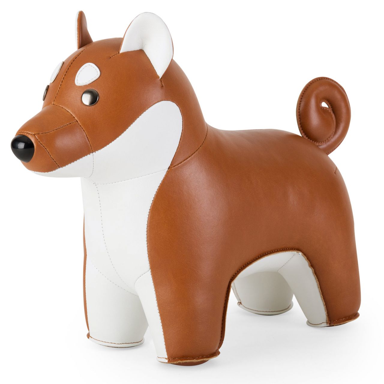 Braune und weiße Shiba Inu Buchstütze von Züny, dekorative Tierfigur für Bücherregale.