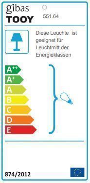 Energielabel der Tooy Macao Stehleuchte 551.64, zeigt Energieeffizienzklassen von A++ bis E.