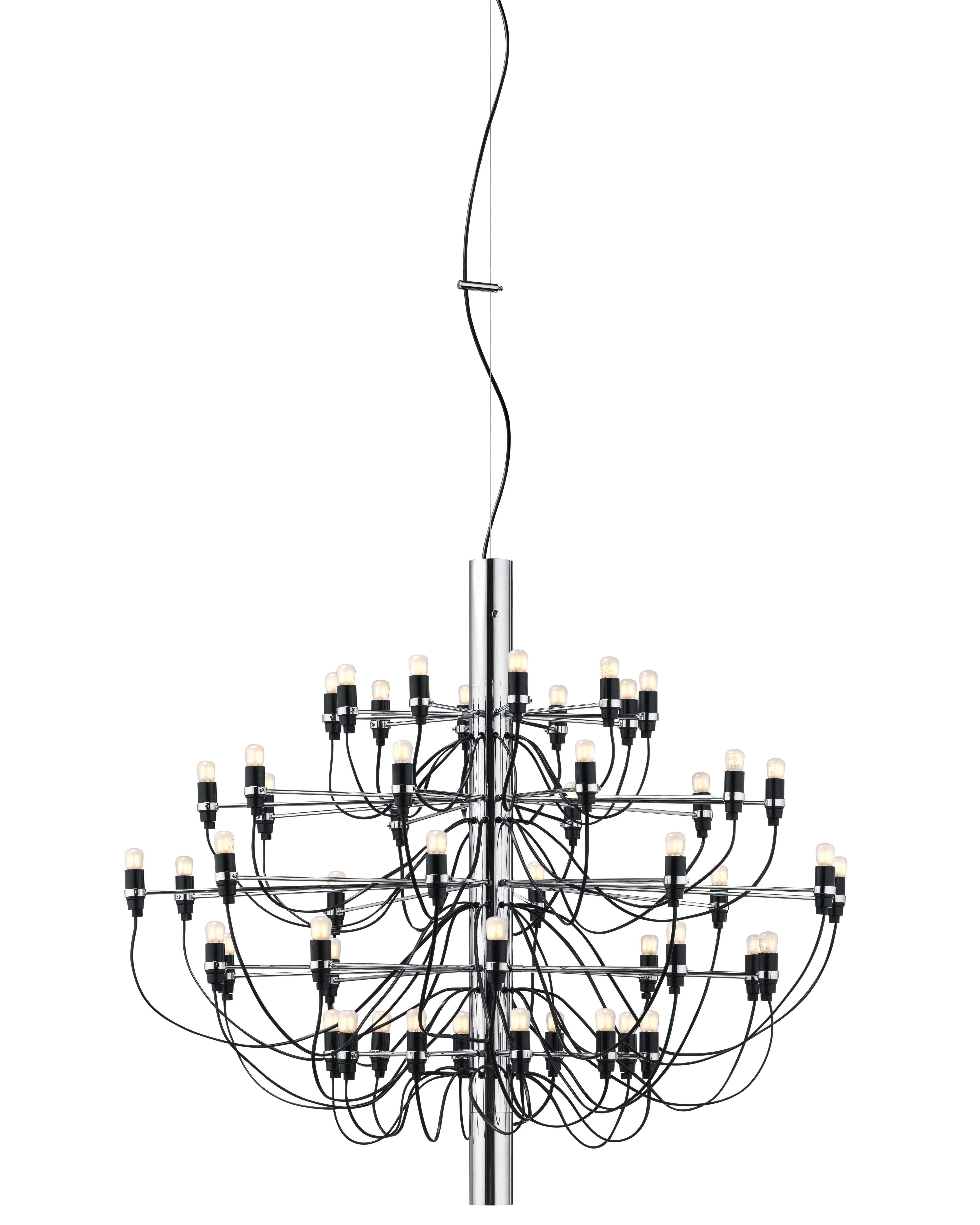 Flos 2097/50 Kronleuchter in Chrom mit mattierten Glühbirnen, modernes Design für Wohnräume.