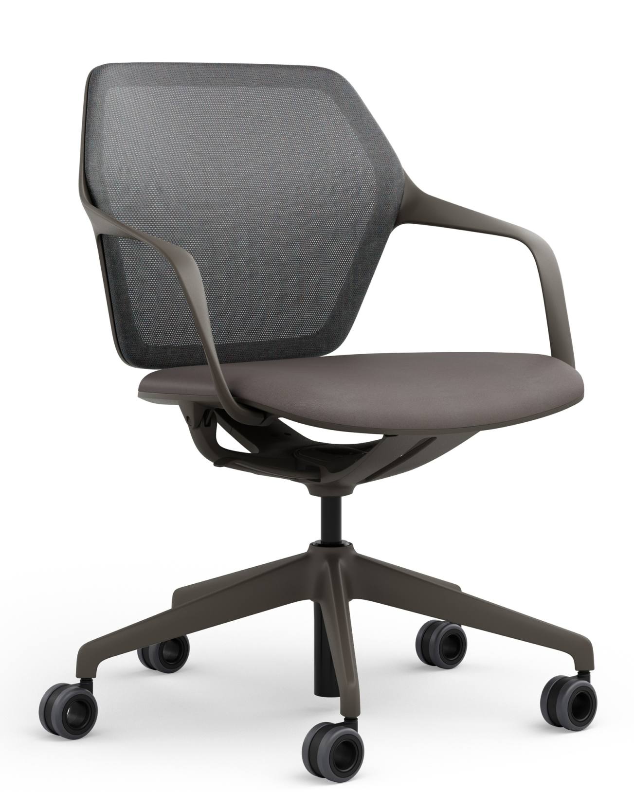 Ray Work 9223 Bürodrehstuhl von Brunner mit Armlehnen und grauem Netzrücken, ergonomischer Bürostuhl.