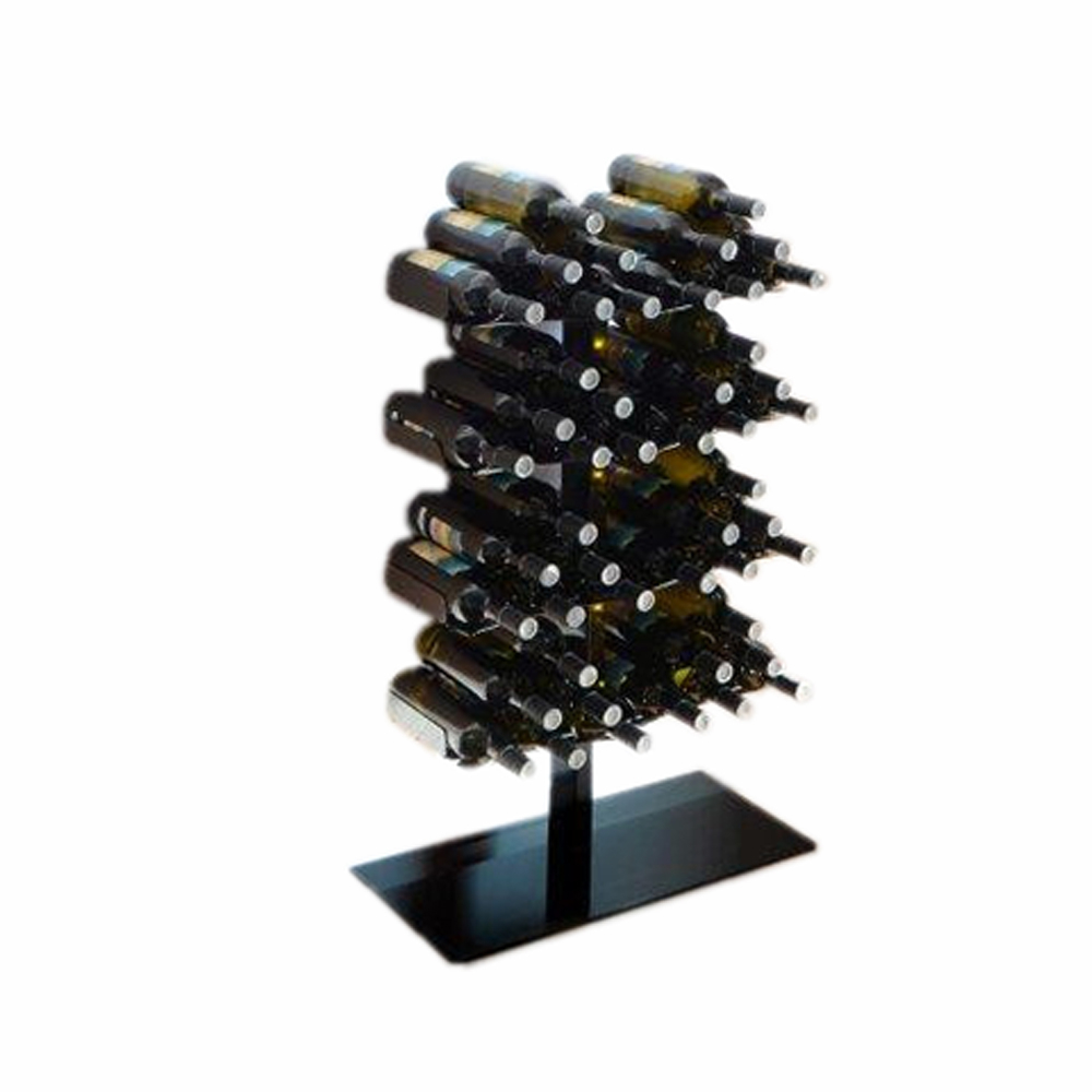Wine Tree Weinregal Radius: Modernes, schwarzes Weinregal in Baumform, gefüllt mit Weinflaschen, für stilvolle Weinlagerung.