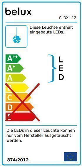 Energielabel der Belux Cloud XL LED Pendelleuchte mit Energieeffizienzklasse A++ bis E.