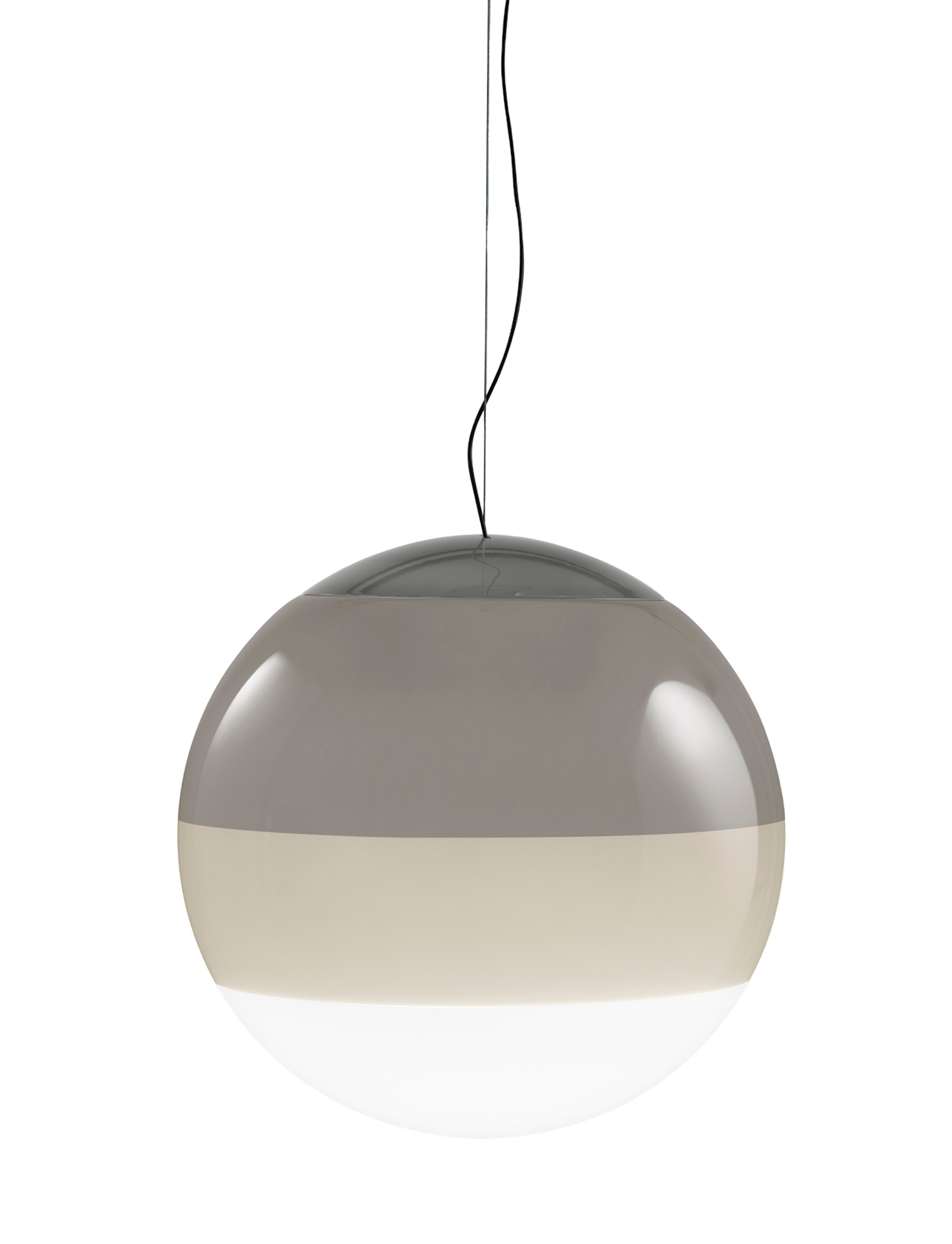 Weiße Dipping Light Pendelleuchte von Marset mit runder Form und farbigen Streifen.