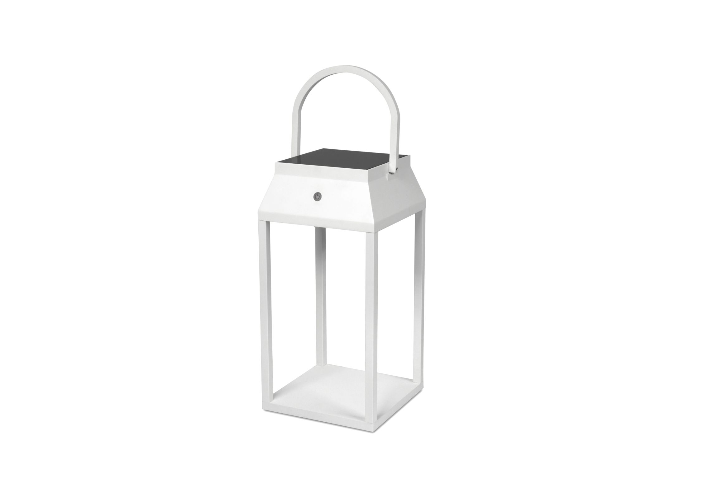 Weiße Louis Solar Laterne von Moree mit Tragegriff für Garten und Terrasse.