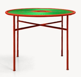 Hellgrüner und roter Banjooli Tisch von Moroso: Design Tisch mit farbenfroher Flechtung.