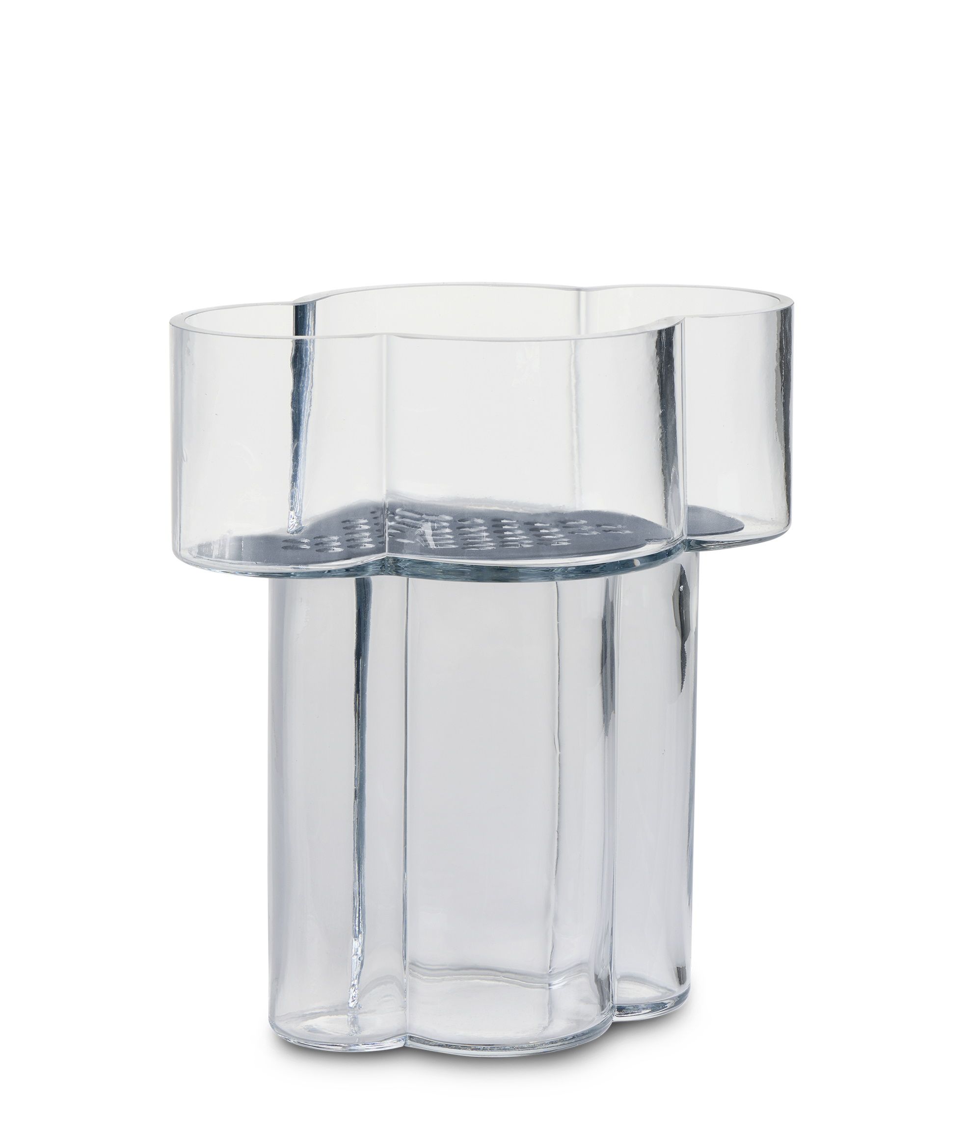 Klare Fab Vase Northern aus Glas mit blumenförmigem Design für Blumen und Dekoration.