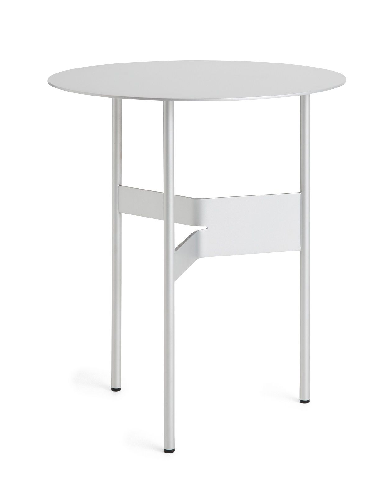 Silberner Hay Shim Table Beistelltisch mit runder Tischplatte und minimalistischem Design.