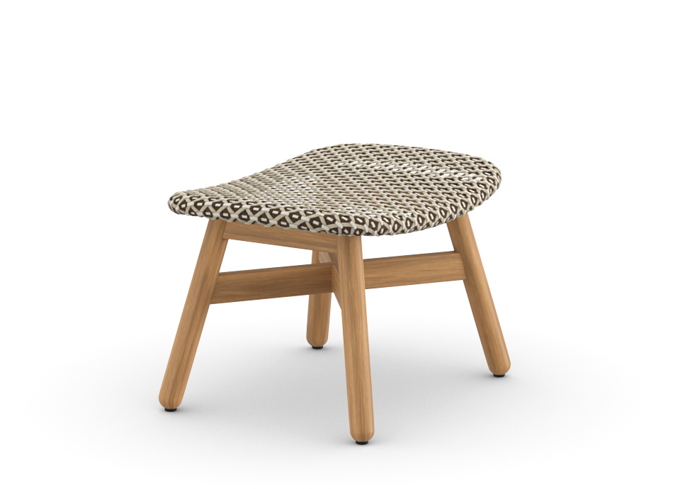 Mbrace Hocker von Dedon mit Polster: Gartenhocker aus Teakholz und geflochtenem Sitz.