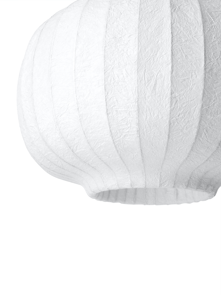Detailaufnahme der weißen Paper Pendant Pendelleuchte von Vipp. Moderne Hängelampe aus Papier.