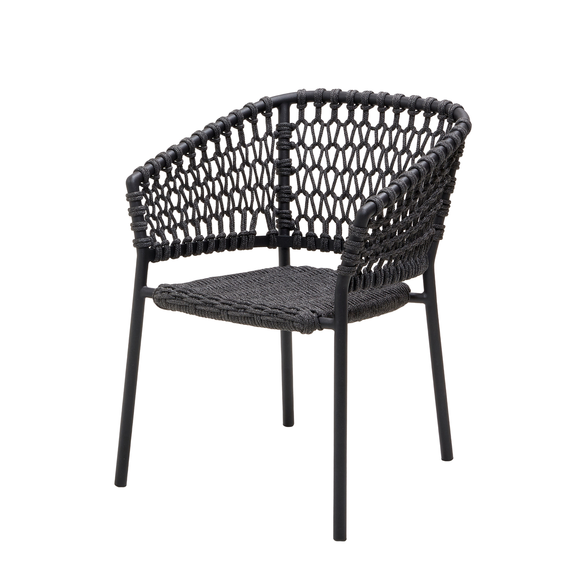 Ocean Sessel von Cane-Line: Schwarzer Outdoor-Sessel mit geflochtener Sitzfläche und Rückenlehne.