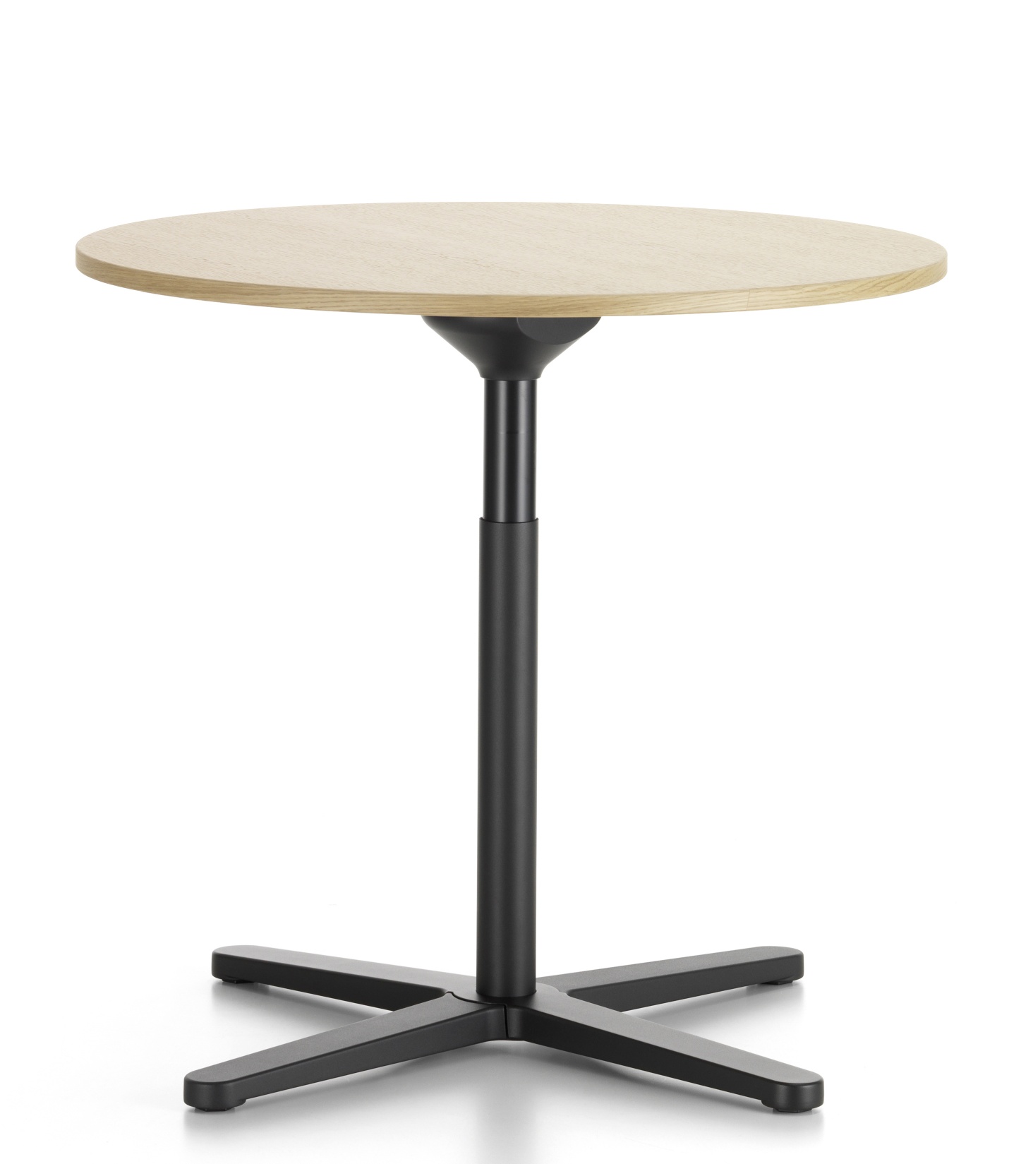 Vitra Super Fold Table, runder Faltbarer Tisch mit hellem Holz und schwarzem Fuß.