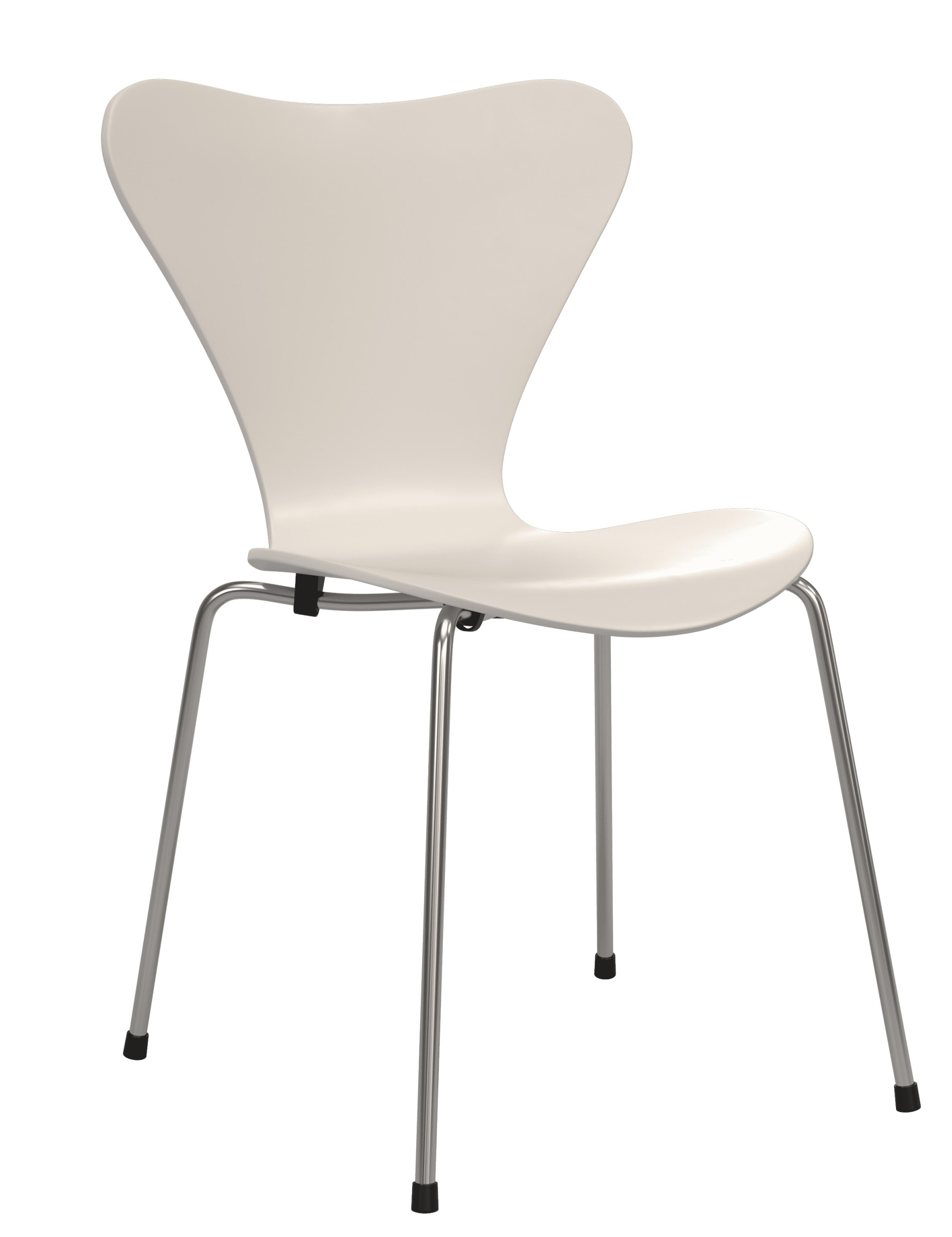Weißer Siebener Stuhl mit Chromgestell, Designklassiker von Fritz Hansen für Esszimmer und Büro.