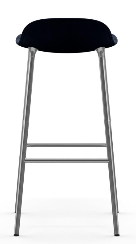 Ansicht von hinten: Normann Copenhagen Form Barstool mit Stahlgestell und gepolstertem Sitz.