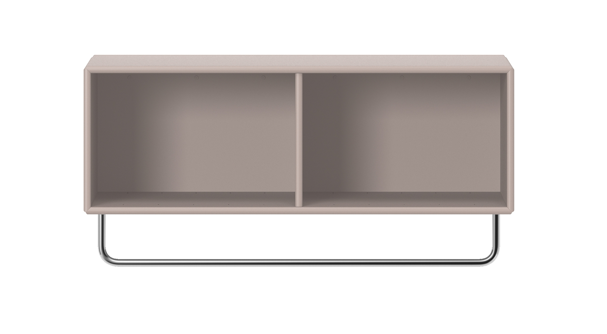 Montana Coat Ablage in Mushroom mit Kleiderstange aus Chrom, Frontansicht.