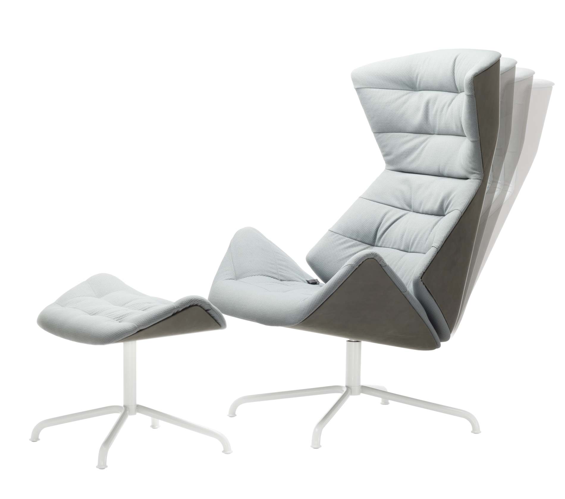 Hocker für Thonet 808 Lounge-Sessel, hellblau gepolstert mit weißem Fußkreuz, bequeme Sitzgelegenheit.