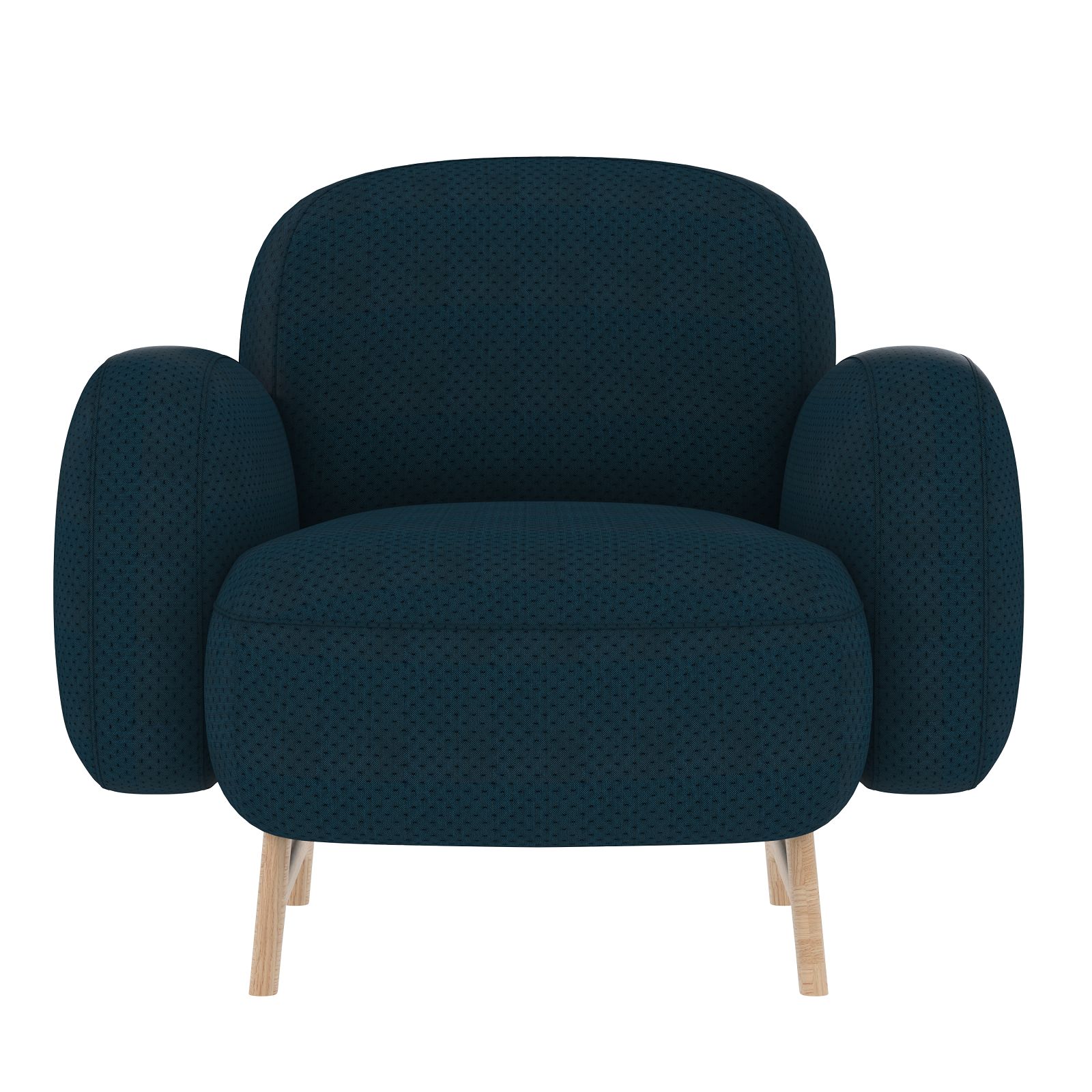 Auguste Sessel von Hartô, blauer Stoffbezug, Holzbeine, moderner Polstersessel für Wohnzimmer.