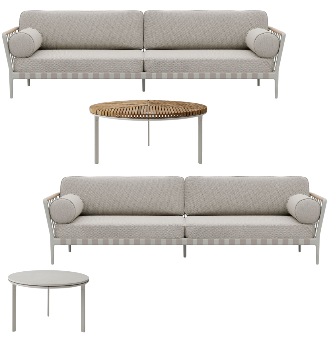 Open-Air Outdoor Lounge Set von Vipp: Zwei Sofas und zwei Tische für den Garten.