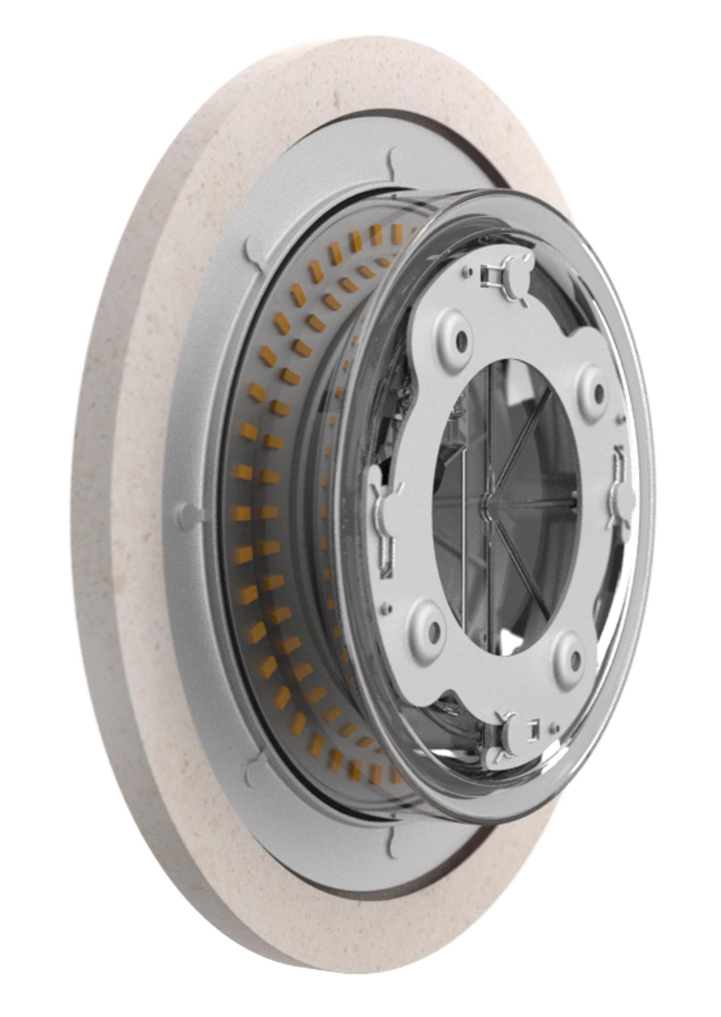 Detailaufnahme der Flos Camouflage Wandleuchte 240 in Betonoptik, modernes Design für Innenräume.