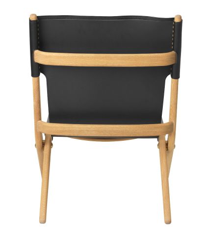 Rückansicht des Saxe Chair: Geölte Eiche mit schwarzem Leder, Design Stuhl.