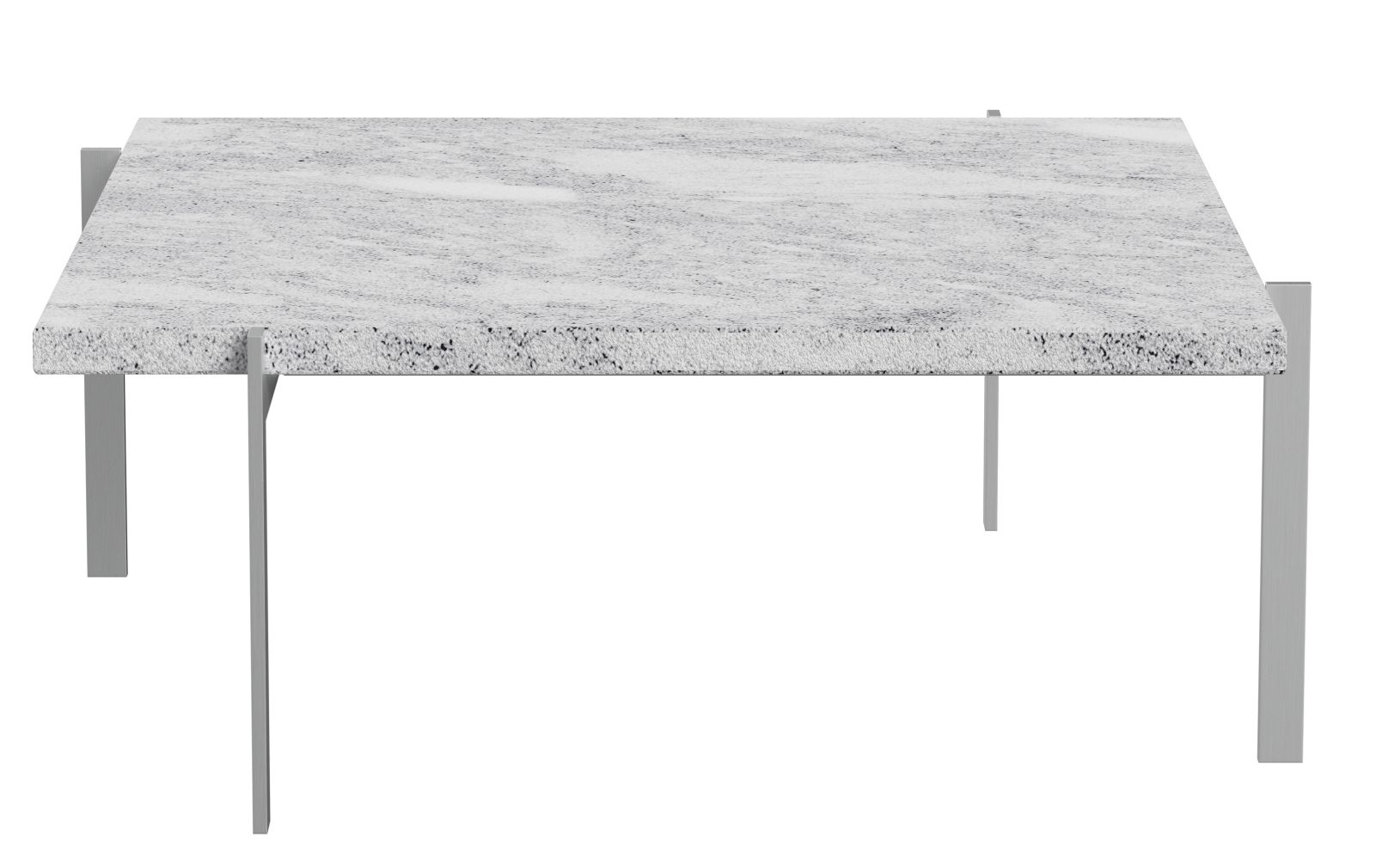 PK 61 Couchtisch von Fritz Hansen mit grau-weißer Marmorplatte und Stahlgestell.