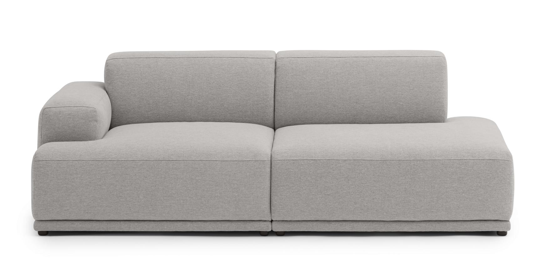 Muuto Connect Sofa, 2-Sitzer, Clay Bezug: Modernes modulares Sofa mit Armlehne links, hellgrau.