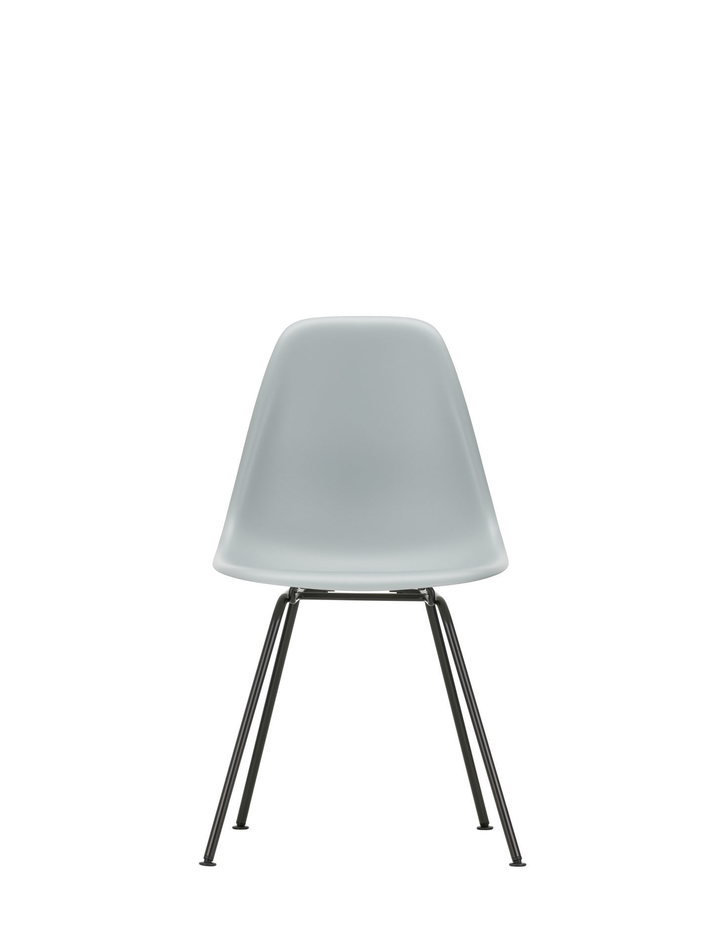 Eames Plastic Side Chair DSX Stuhl in Tiefschwarz mit Chromgestell von Vitra, Rückansicht.