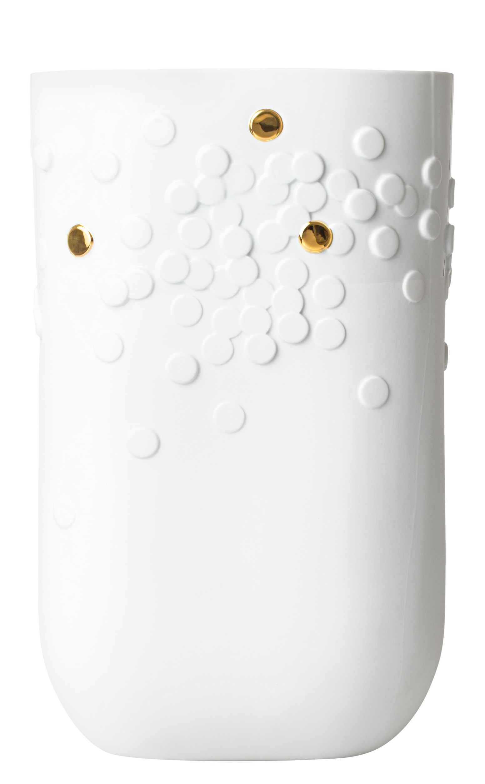 Weiße Bodenvase mit goldenen Akzenten, moderne Räder Vase für stilvolle Dekoration.