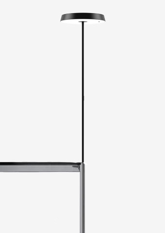 Schwarze Koi-S Tischleuchte für USM Haller, moderne Büroleuchte mit warmweißem Licht.