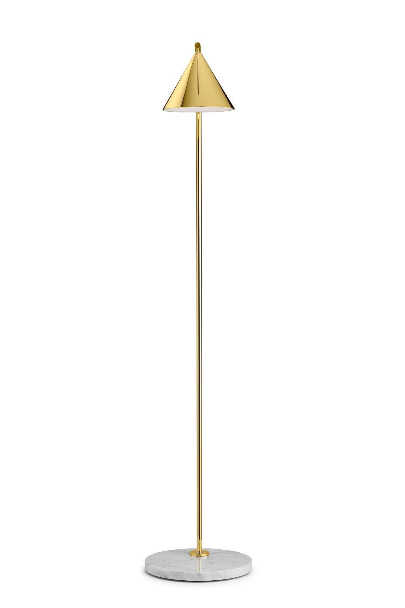 Captain Flint Stehleuchte von Flos: Goldene LED-Lampe mit Marmorfuß für Wohnzimmer.