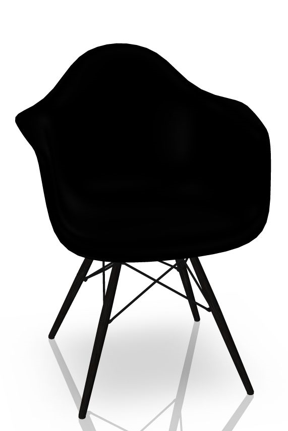 Schwarzer Eames DAW Stuhl mit Ahorn-Gestell von Vitra. Designklassiker für Esszimmer und Wohnbereich.