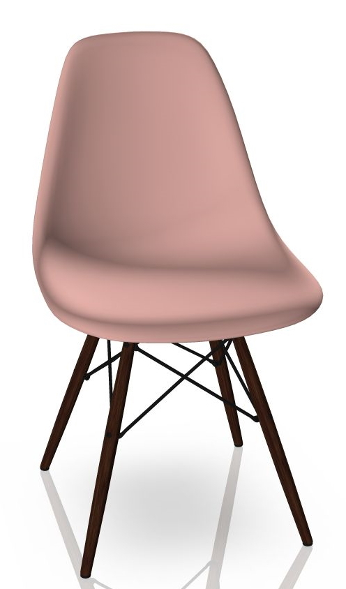 Eames Stuhl DSW, Vitra, Ahorn dunkel mit zartrosa Sitzschale, Designklassiker für Esszimmer.