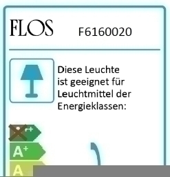 Energieeffizienzlabel der Rosy Angelis Stehleuchte von Flos, geeignet für Leuchtmittel der Energieklassen A bis A++.
