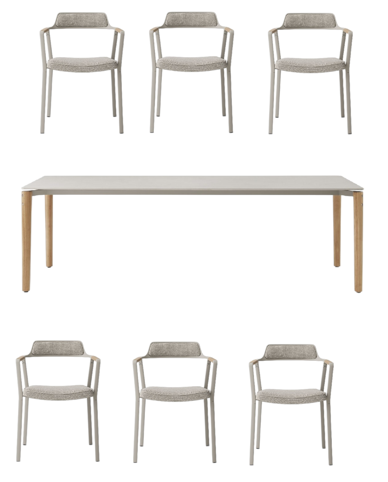 Open-Air Outdoor Set: Großzügiger Esstisch mit sechs Stühlen für den Garten oder die Terrasse.