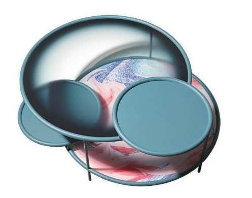 Blauer Sangaku Couchtisch von Driade mit Candyland-Muster, moderner Designertisch für Wohnzimmer.