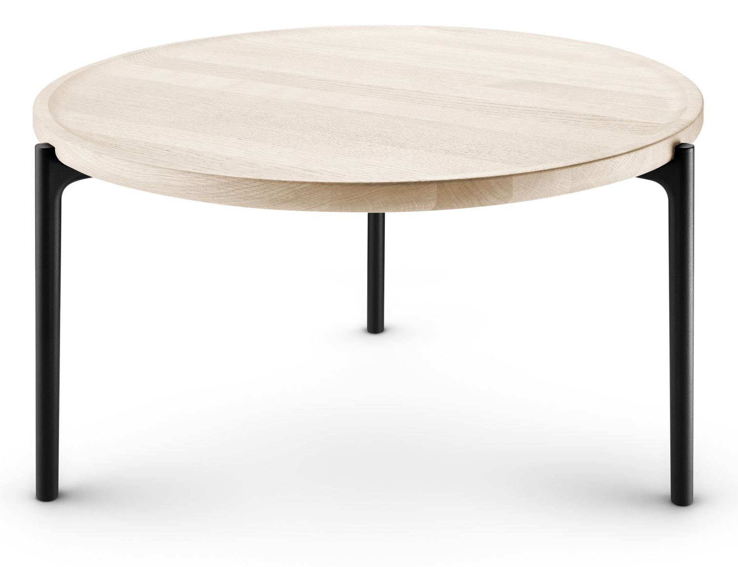 Savoye Tisch: Runder Beistelltisch mit weißer Eichenplatte und schwarzen Metallbeinen von Eva Solo.