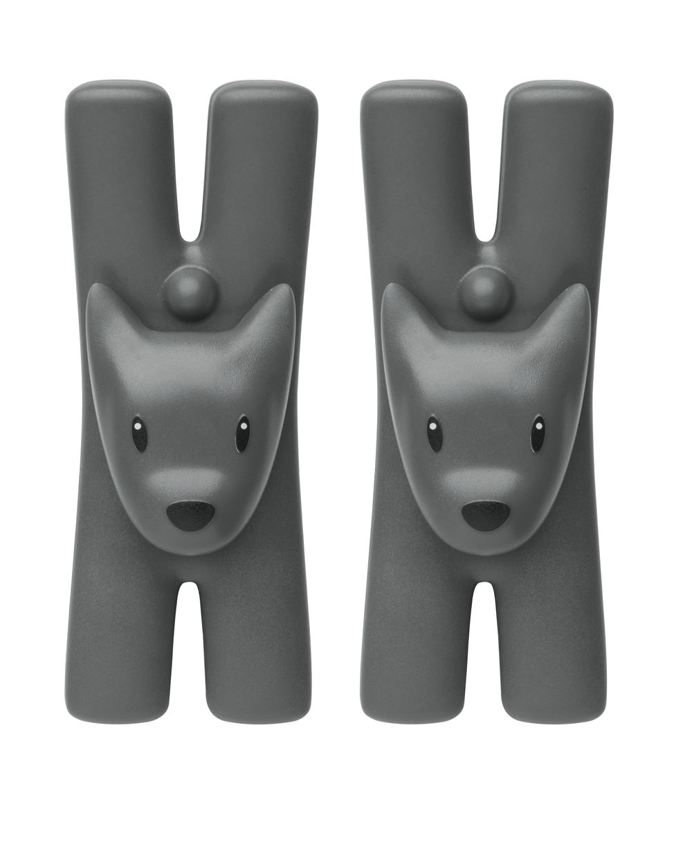 Zwei graue Alessi Giampo Klammern in Bärenform, Wäscheklammern für Wäscheleine oder Kleidung.