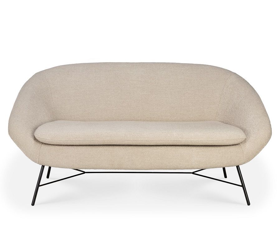 Barrow Sofa 2-Sitzer in Off White: Modernes Stoffsofa mit schwarzem Metallgestell.