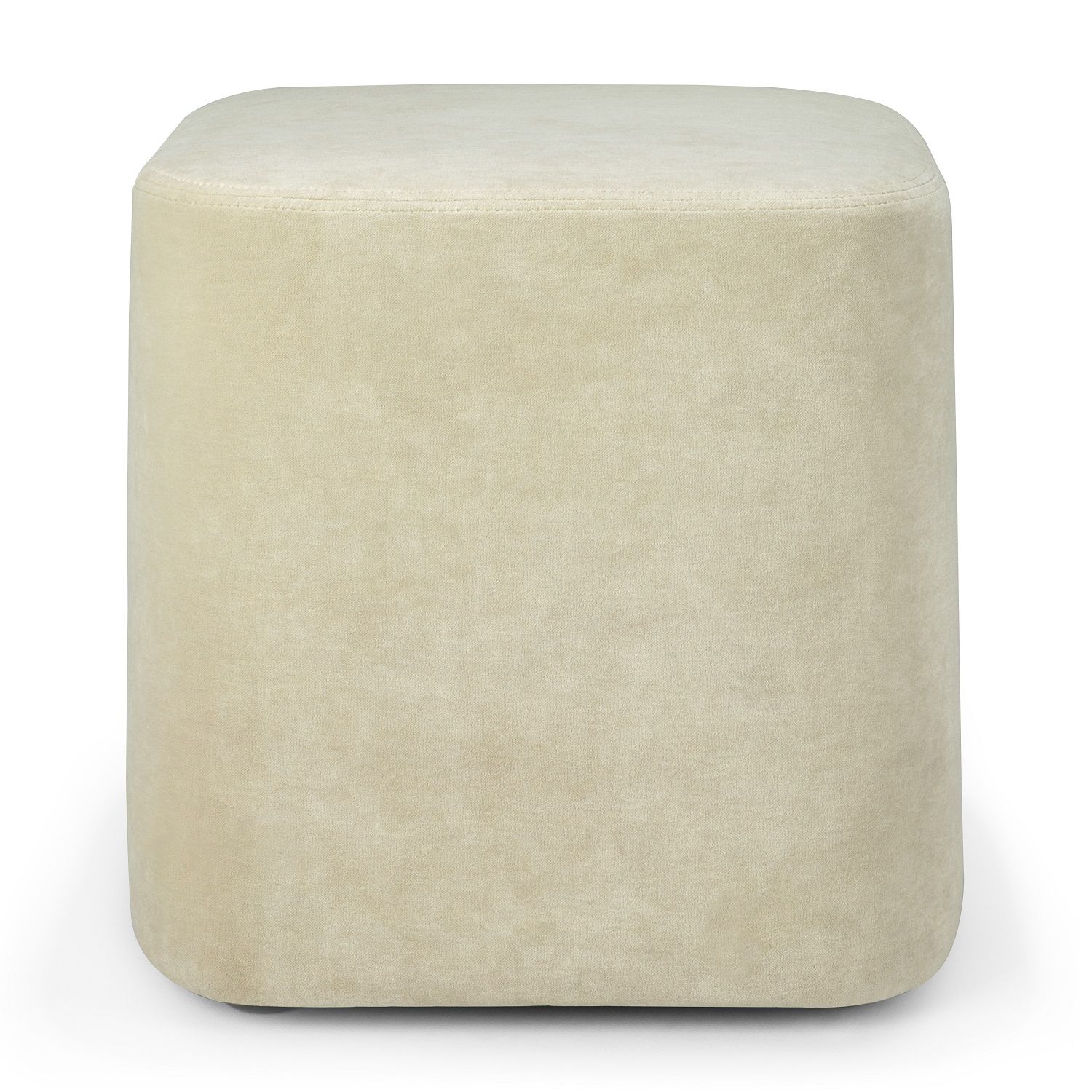 Cube Pouf Sitzhocker: Quadratischer Hocker aus Sandfarbenem Stoff, ideal als Sitzgelegenheit oder Fußhocker.