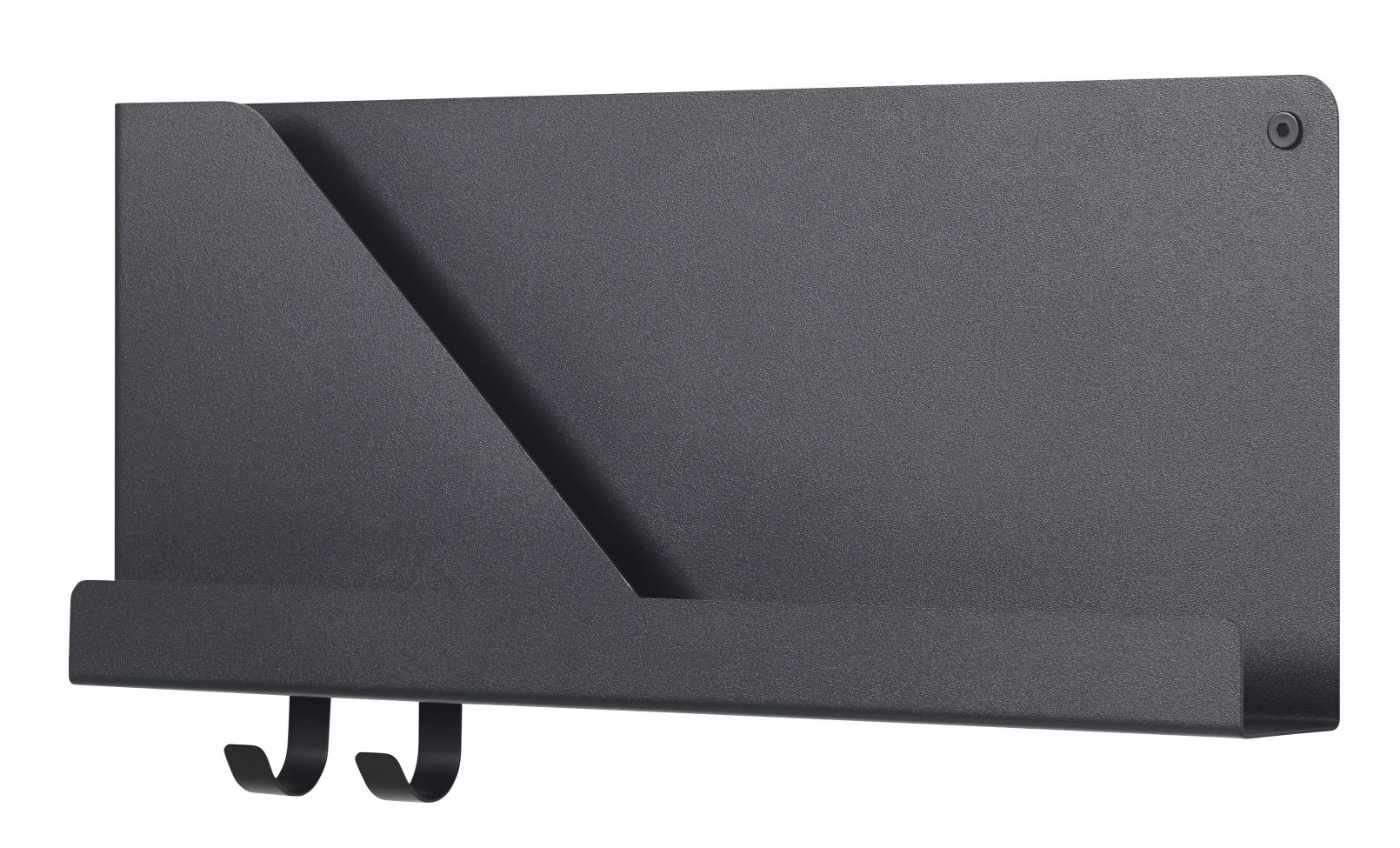 Schwarzes Folded Shelves Regal von Muuto, 51x22 cm, mit Ablagefläche und zwei Haken. Wandregal für Flur oder Büro.