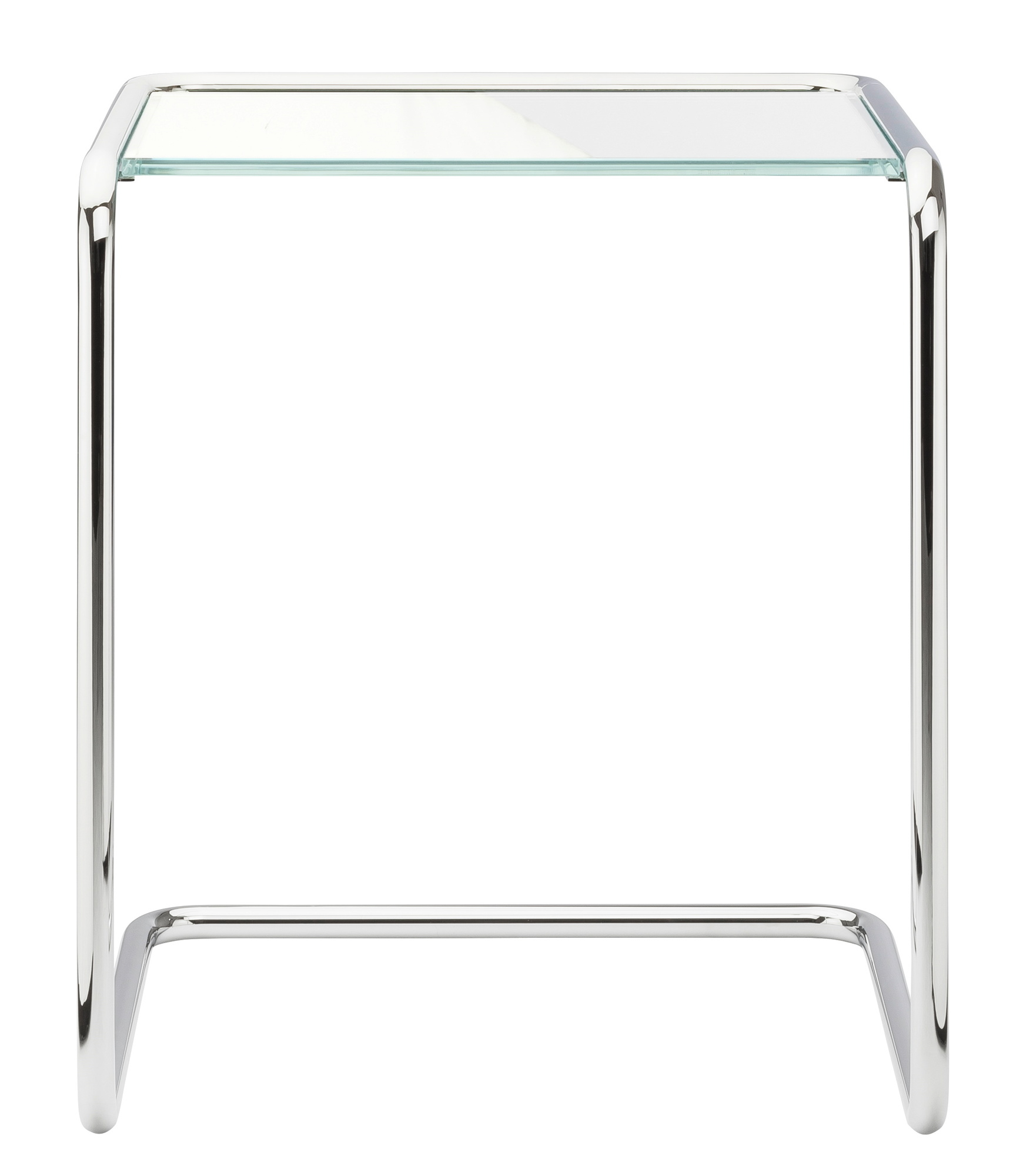 B97 Thonet Beistelltisch mit Glasplatte und verchromtem Stahlrohr-Gestell, modernes Design.
