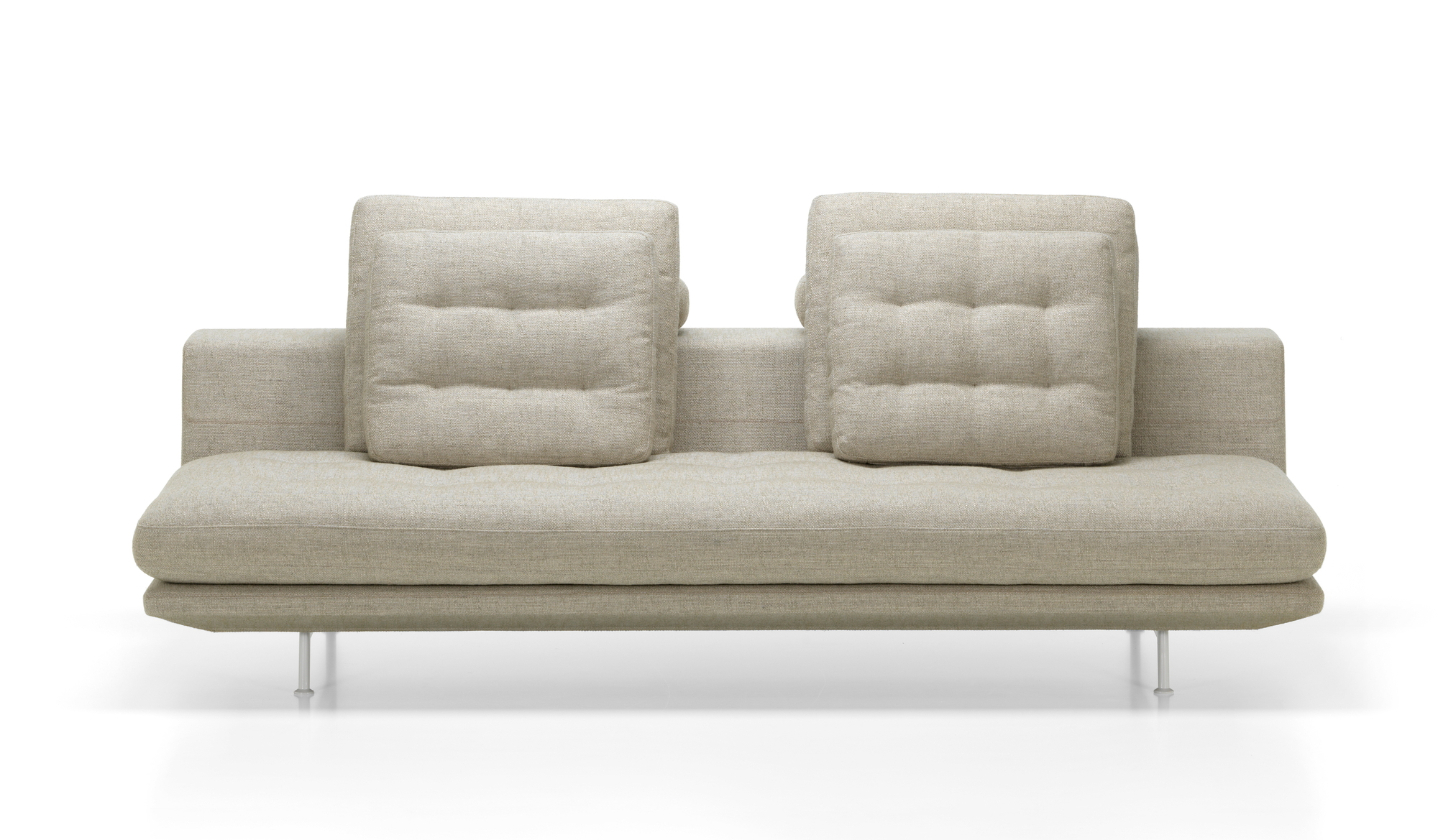 Beige Grand Sofa von Vitra, ein moderner 3-Sitzer mit Kissen und Metallfüßen.