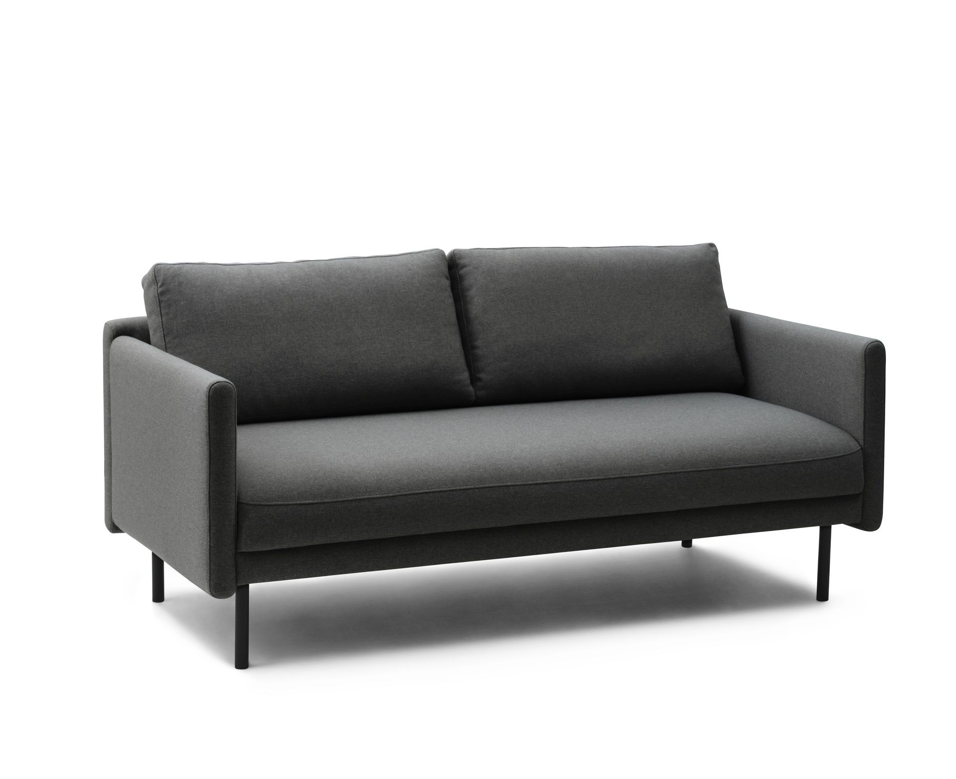 Graues Rar Sofa 2-Sitzer von Normann Copenhagen mit zwei Kissen und schwarzen Füßen.